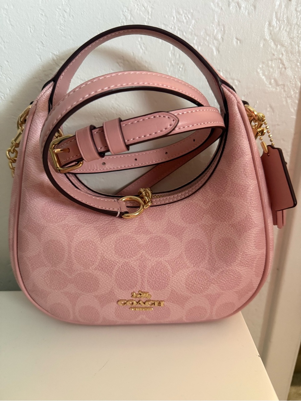 Coach Powder Pink Carmen Signature Leather Crossbody Bag